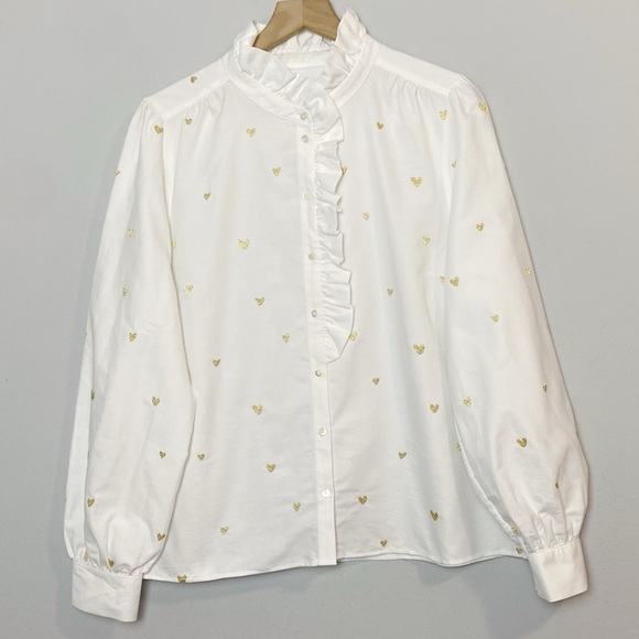 Sezane Chlo Gold Hearts Embroidered Shirt - Picture 5 of 12
